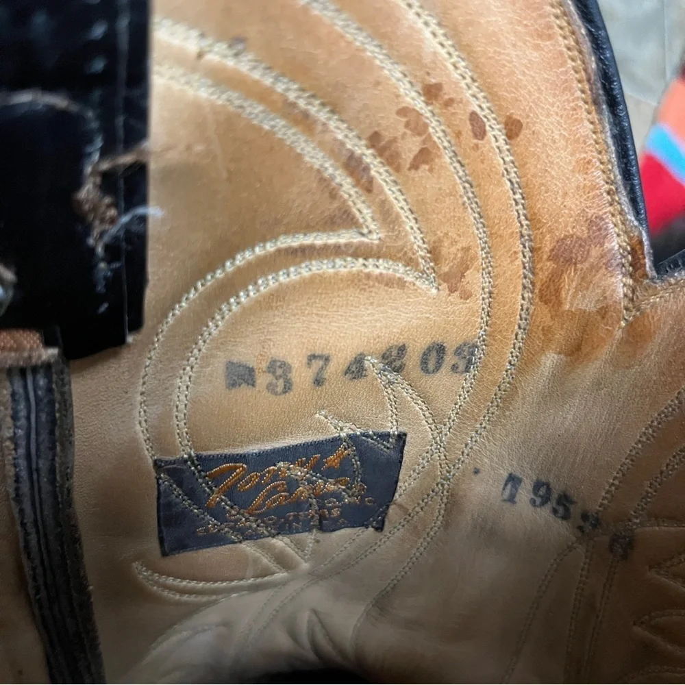Tony Lama Black Western Cowboy Boots Size 8? Leather vintage black label El Paso - Picture 3 of 15